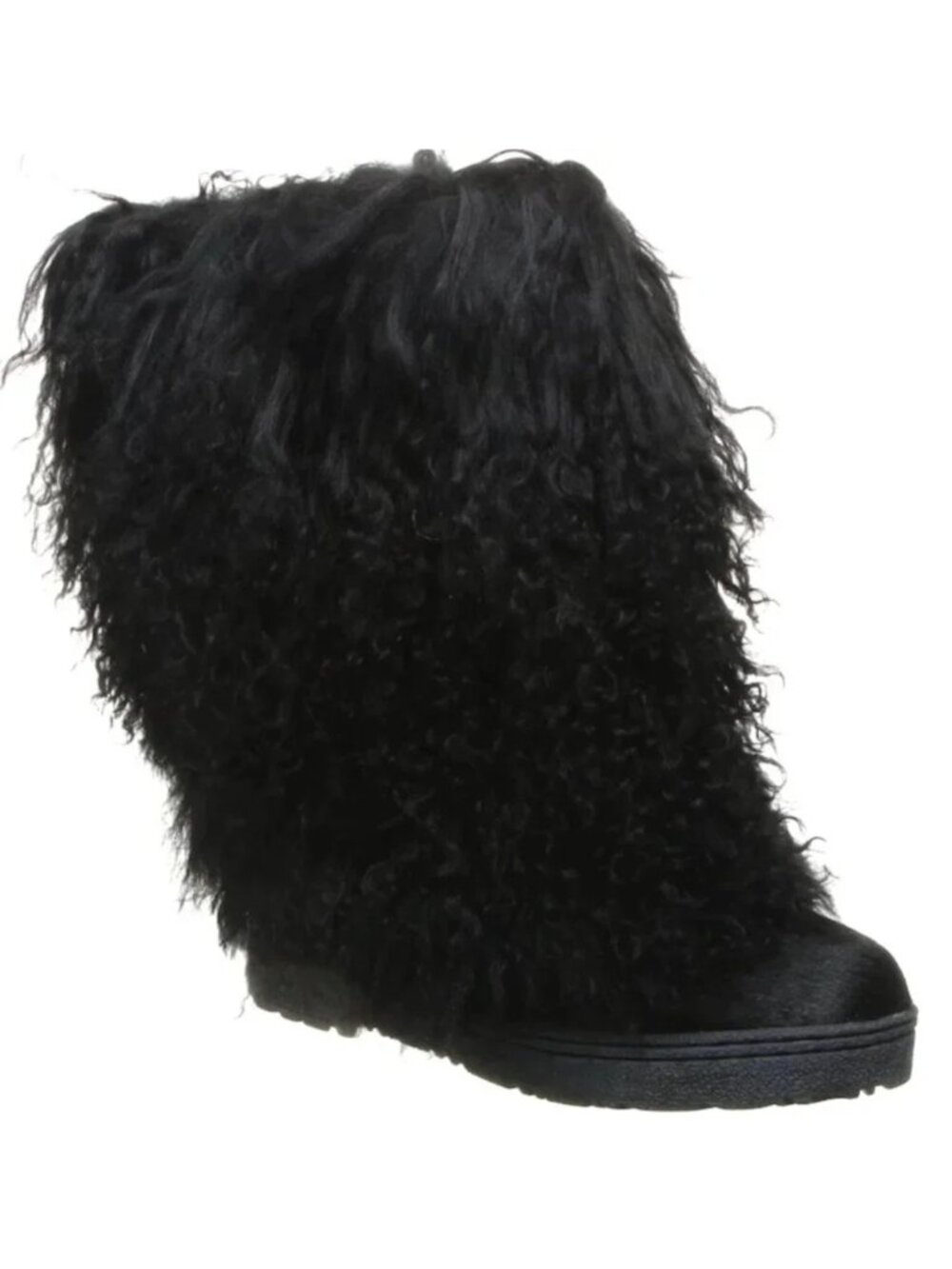 Bearpaw Boetis Black Curly Lamb Fur Sheepskin Lined Mongolian Sherpa Boots 6 NEW